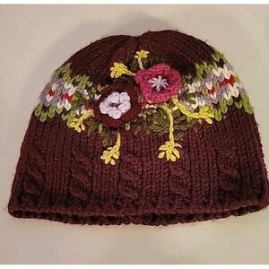 Old Navy baby knit  Beanie 6-12 months girls floral purple boho
